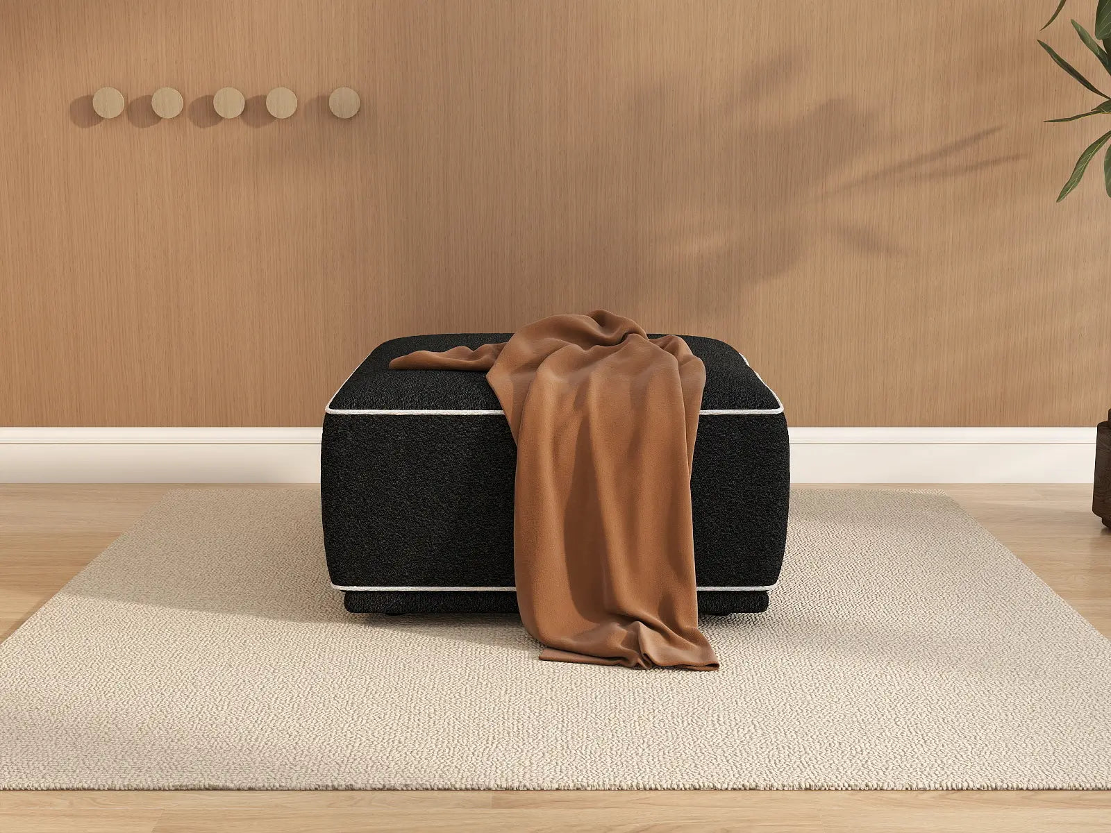 Deluxe Cloud Black Small Space Ottoman | 1-Piece (Includes 1 Ottoman), Bouclé Sherpa-Like Fabric, Easy To Clean
