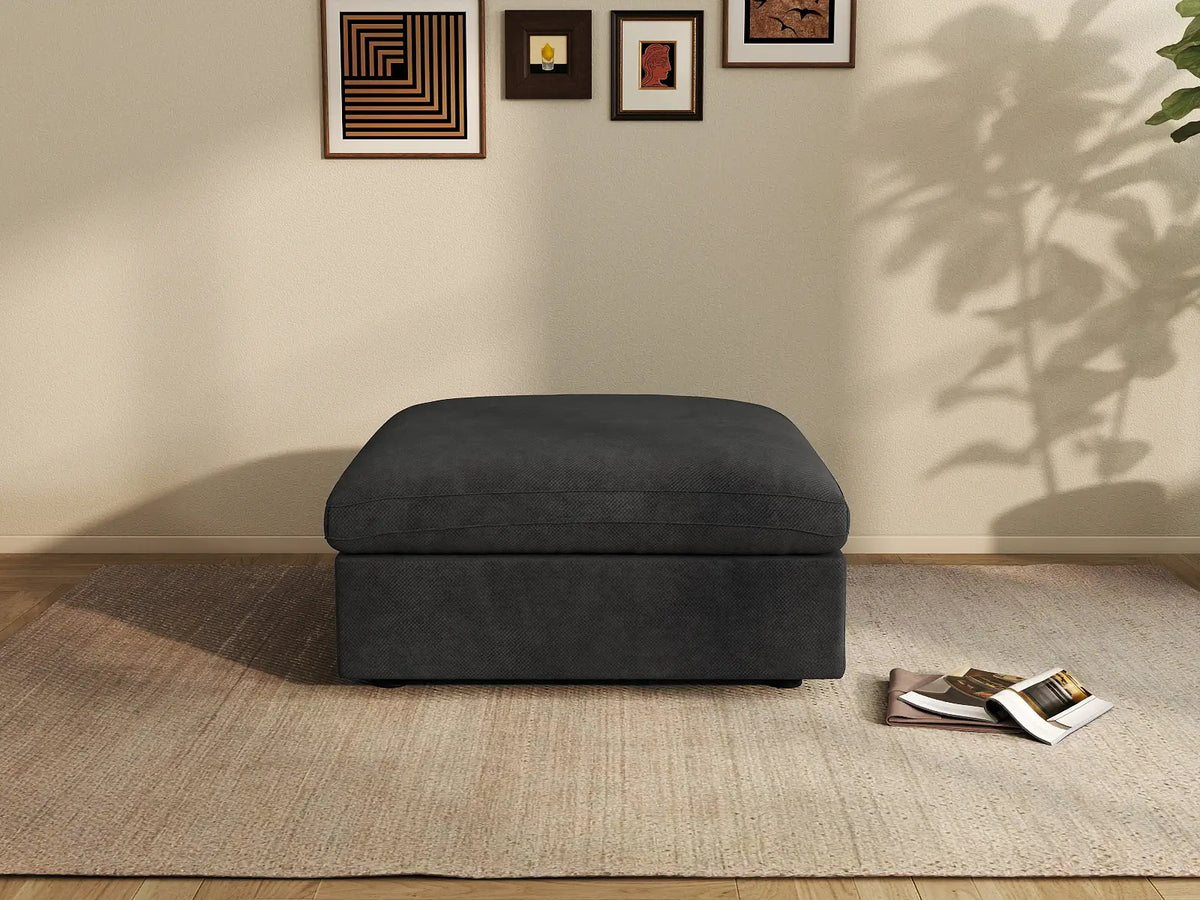 Fundas seccionales para sofá Deluxe Slope Cloud | Funda de sofá de chenilla negra y lino con 1 otomana