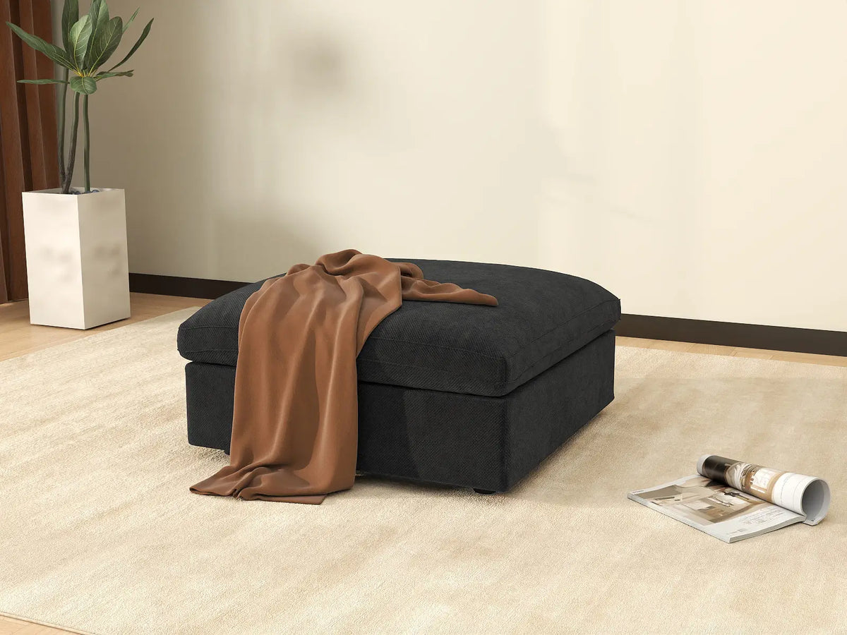Fundas seccionales para sofá Deluxe Slope Cloud | Funda de sofá de chenilla negra y lino con 1 otomana