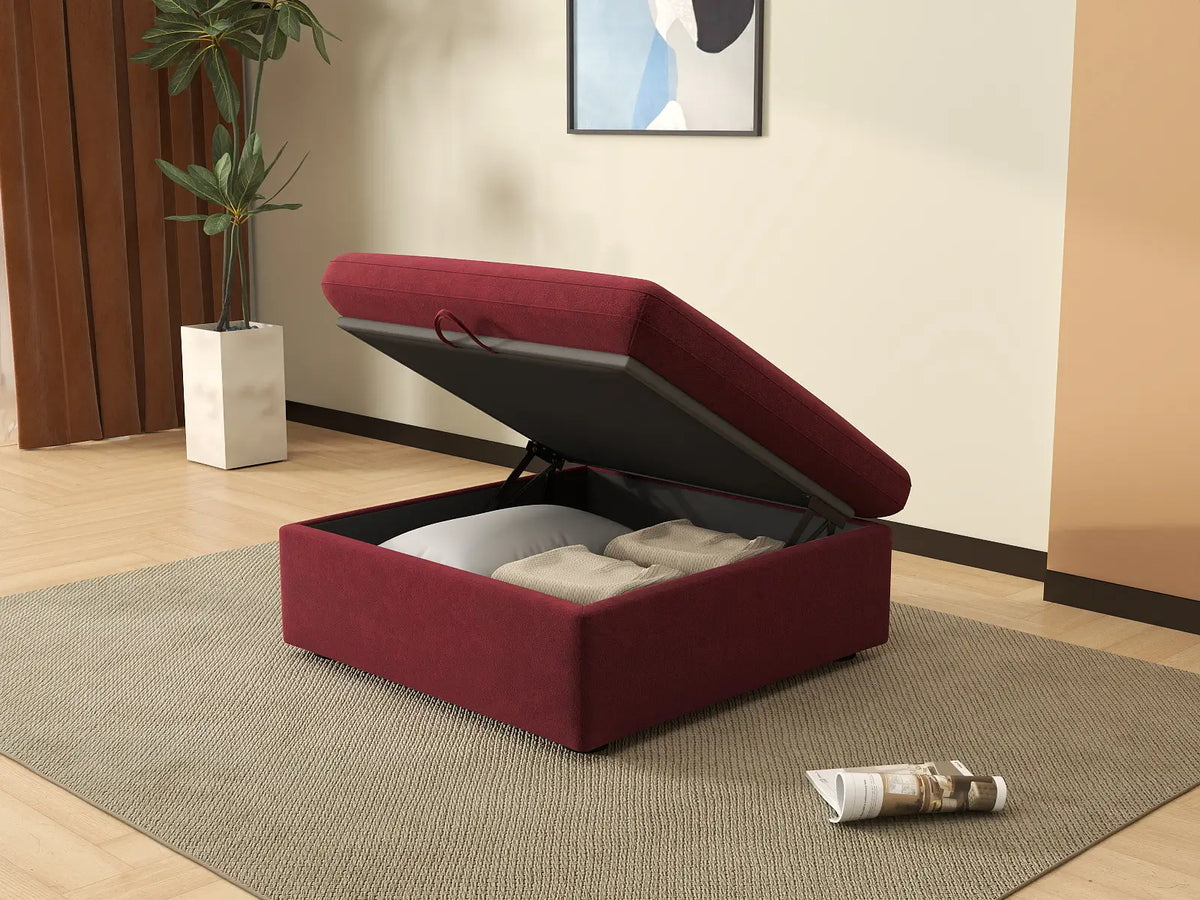 Deluxe Cloud Claret Ottoman | 1-Piece (Includes 1 Ottoman), Velvet Fabric, Living Room Accent, Washable Cushion Covers