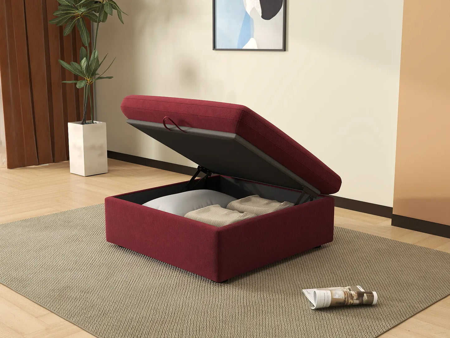 Deluxe Cloud Claret Ottoman | 1-Piece (Includes 1 Ottoman), Velvet Fabric, Living Room Accent, Washable Cushion Covers