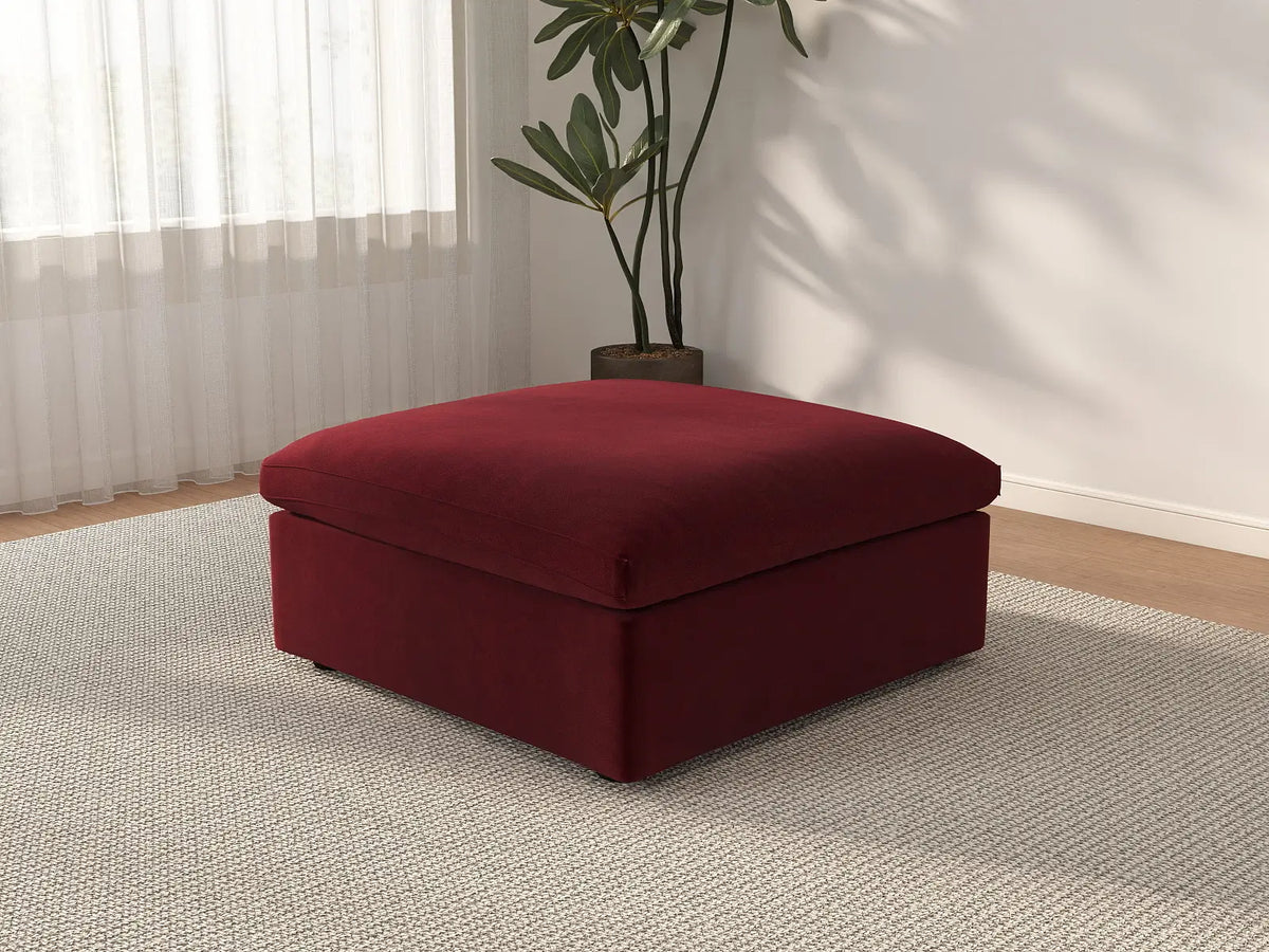 Deluxe Cloud Claret Ottoman | 1-Piece (Includes 1 Ottoman), Velvet Fabric, Living Room Accent, Washable Cushion Covers