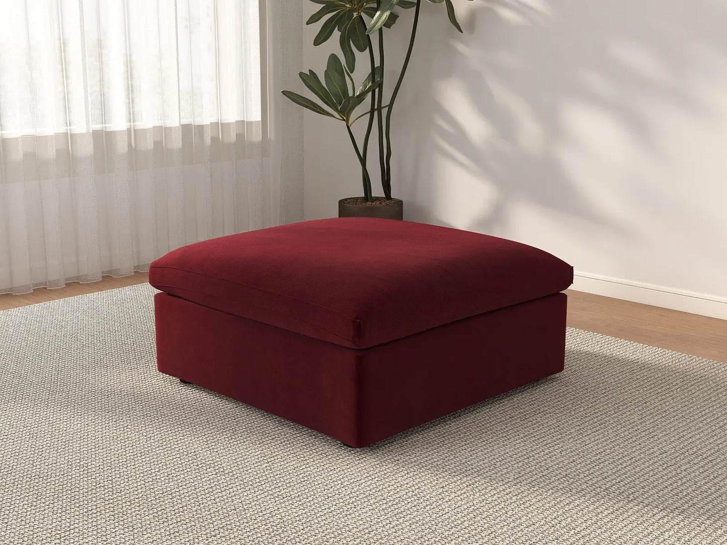 Deluxe Cloud Claret Ottoman | 1-Piece (Includes 1 Ottoman), Velvet Fabric, Living Room Accent, Washable Cushion Covers