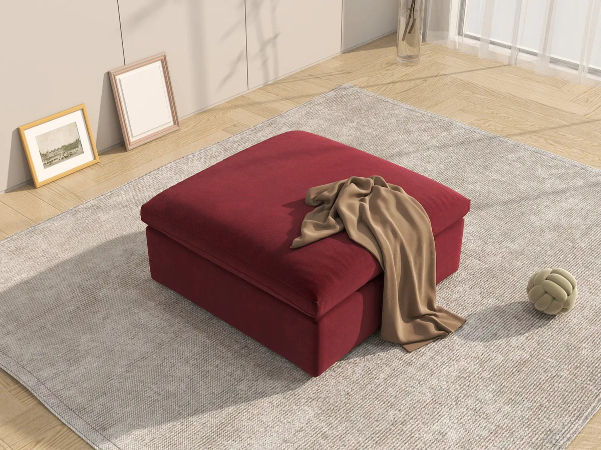 Deluxe Cloud Claret Ottoman | 1-Piece (Includes 1 Ottoman), Velvet Fabric, Living Room Accent, Washable Cushion Covers
