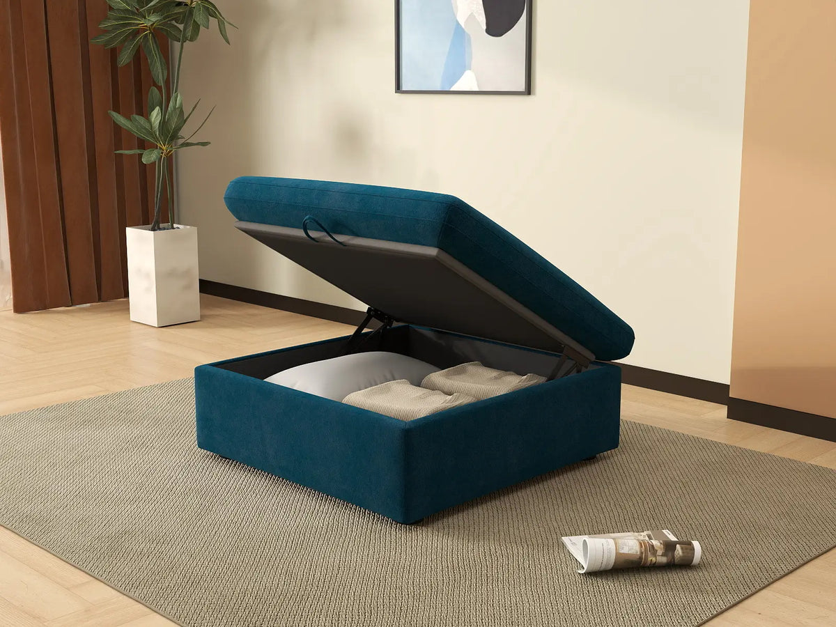 Deluxe Cloud Dark Blue Ottoman | 1-Piece (Includes 1 Ottoman), Velvet Fabric, Living Room Accent, Washable Cushion Covers