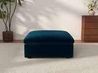 Deluxe Cloud Dark Blue Ottoman | 1-Piece (Includes 1 Ottoman), Velvet Fabric, Living Room Accent, Washable Cushion Covers