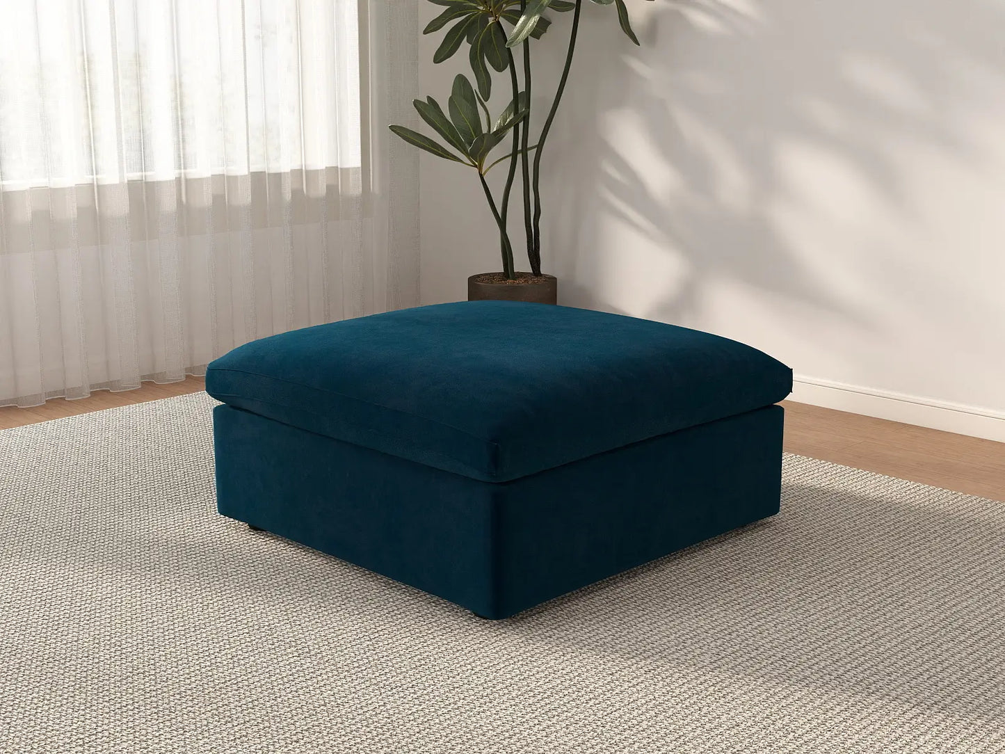 Deluxe Cloud Dark Blue Ottoman | 1-Piece (Includes 1 Ottoman), Velvet Fabric, Living Room Accent, Washable Cushion Covers