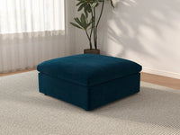 Deluxe Cloud Dark Blue Ottoman | 1-Piece (Includes 1 Ottoman), Velvet Fabric, Living Room Accent, Washable Cushion Covers