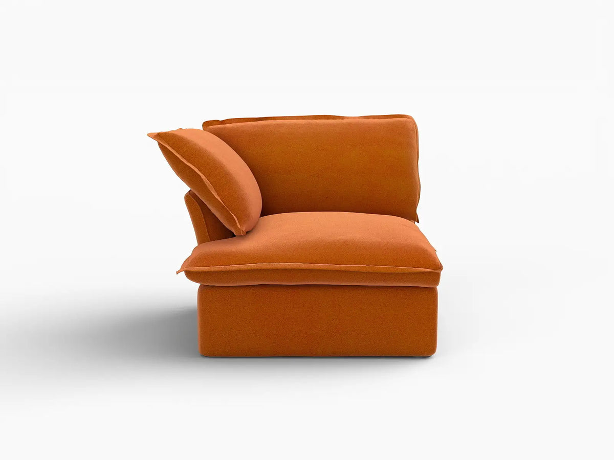 Deluxe Cloud Dark Orange 1-Seater Single Sofa | 1-Piece, Velvet Fabric, Washable Covers