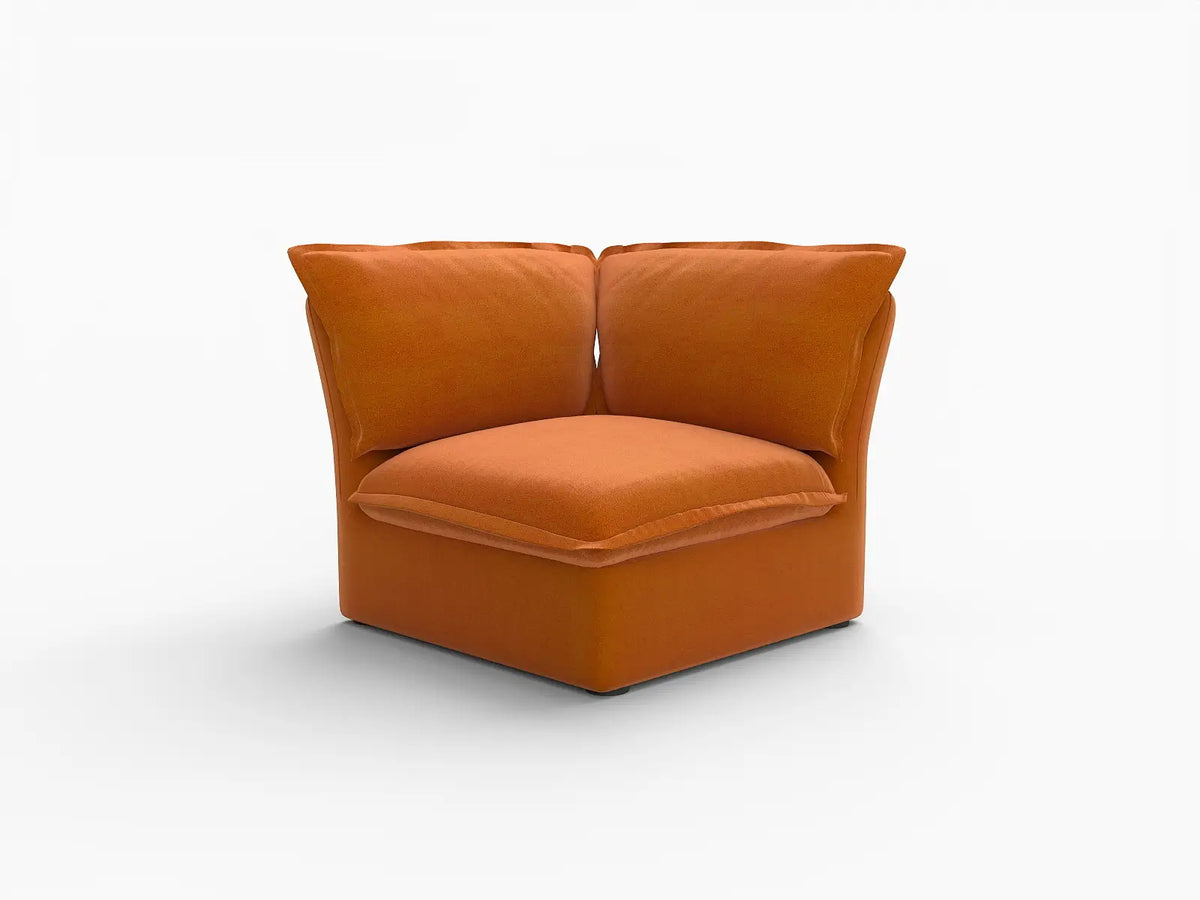 Deluxe Cloud Dark Orange 1-Seater Single Sofa | 1-Piece, Velvet Fabric, Washable Covers