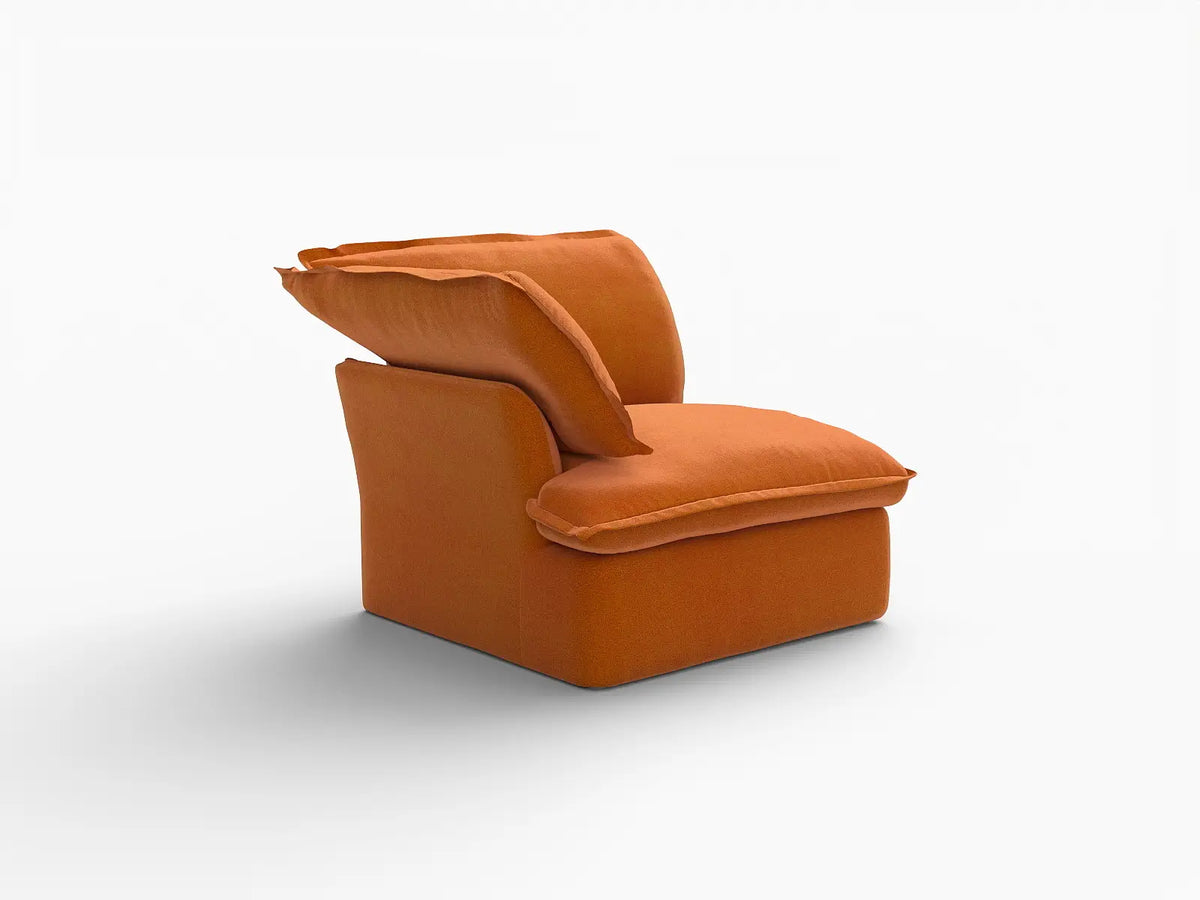 Deluxe Cloud Dark Orange 1-Seater Single Sofa | 1-Piece, Velvet Fabric, Washable Covers