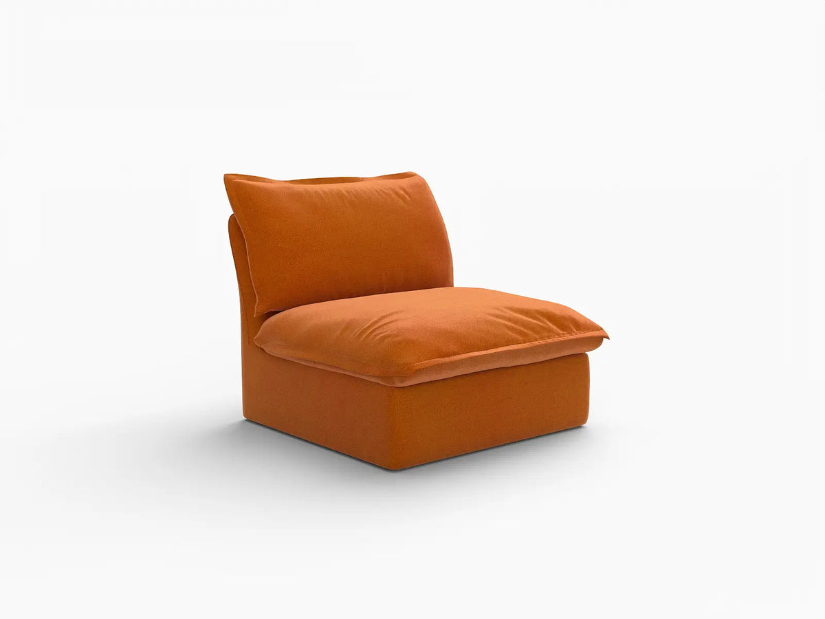 Deluxe Cloud Dark Orange 1-Seater Single Sofa | 1-Piece, Velvet Fabric, Washable Covers