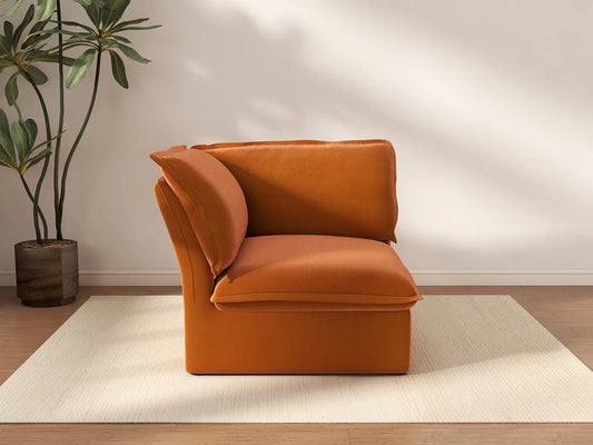 Deluxe Cloud Dark Orange 1-Seater Single Sofa | 1-Piece, Velvet Fabric, Washable Covers