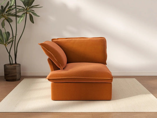 Deluxe Cloud Dark Orange 1-Seater Single Sofa | 1-Piece, Velvet Fabric, Washable Covers
