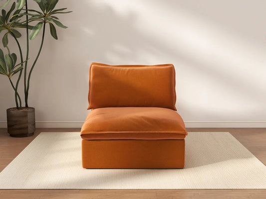 Deluxe Cloud Dark Orange 1-Seater Single Sofa | 1-Piece, Velvet Fabric, Washable Covers