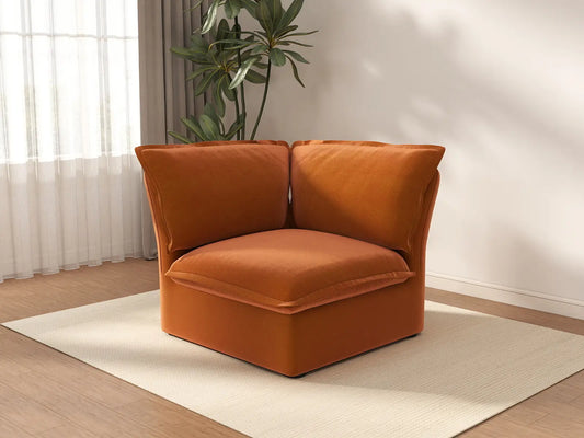 Deluxe Cloud Dark Orange 1-Seater Single Sofa | 1-Piece, Velvet Fabric, Washable Covers