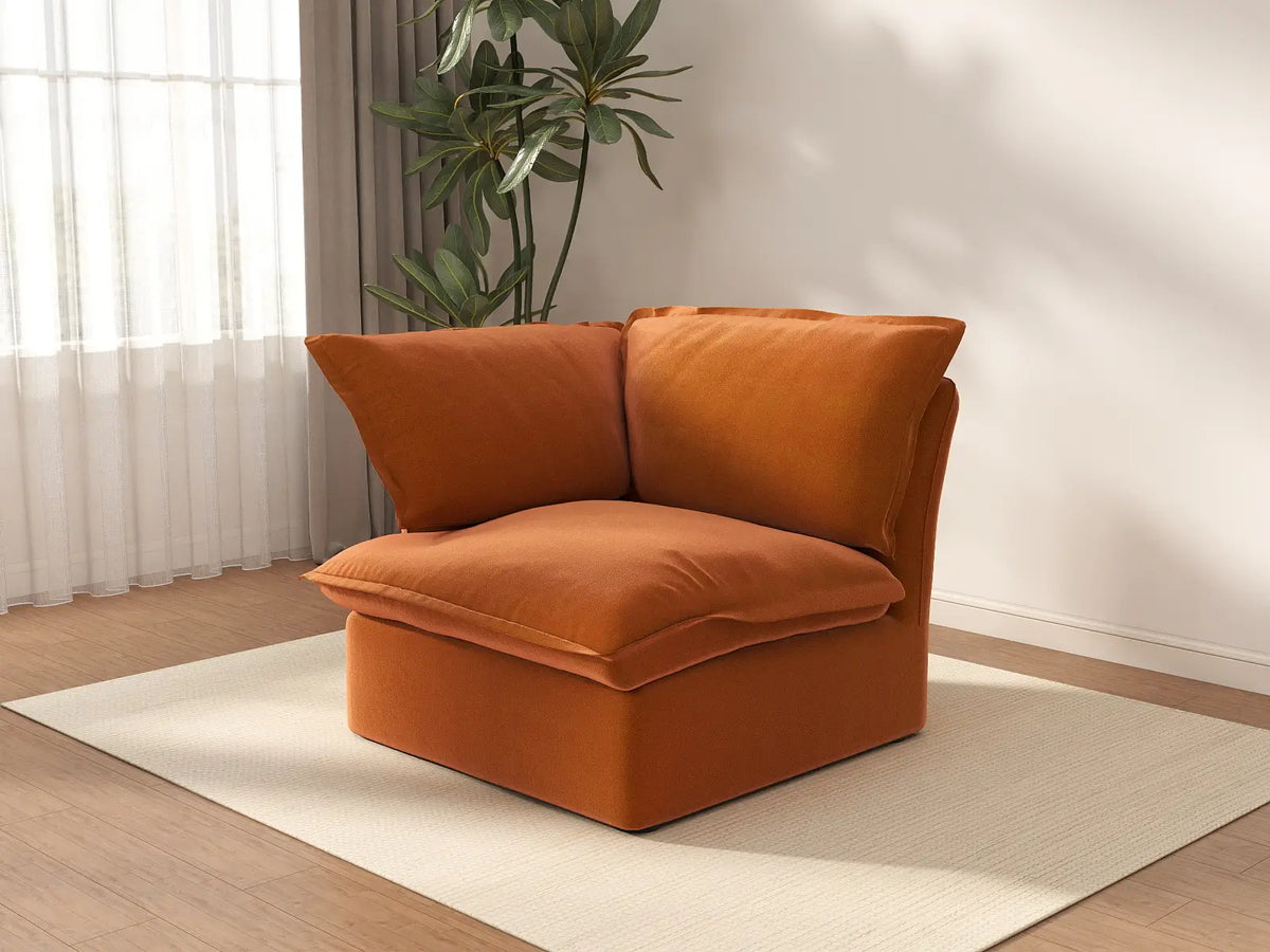 Deluxe Cloud Dark Orange 1-Seater Single Sofa | 1-Piece, Velvet Fabric, Washable Covers