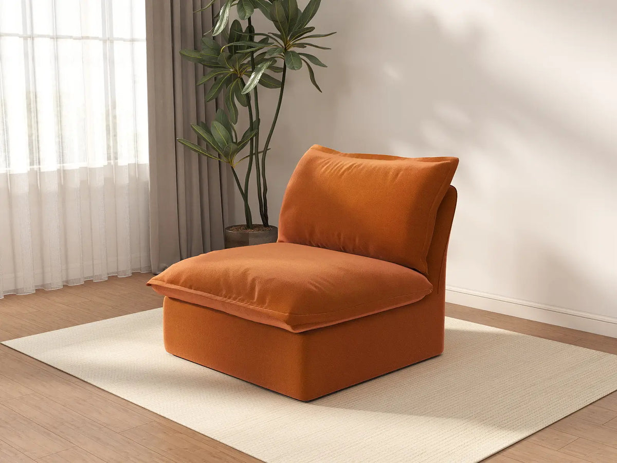 Deluxe Cloud Dark Orange 1-Seater Single Sofa | 1-Piece, Velvet Fabric, Washable Covers