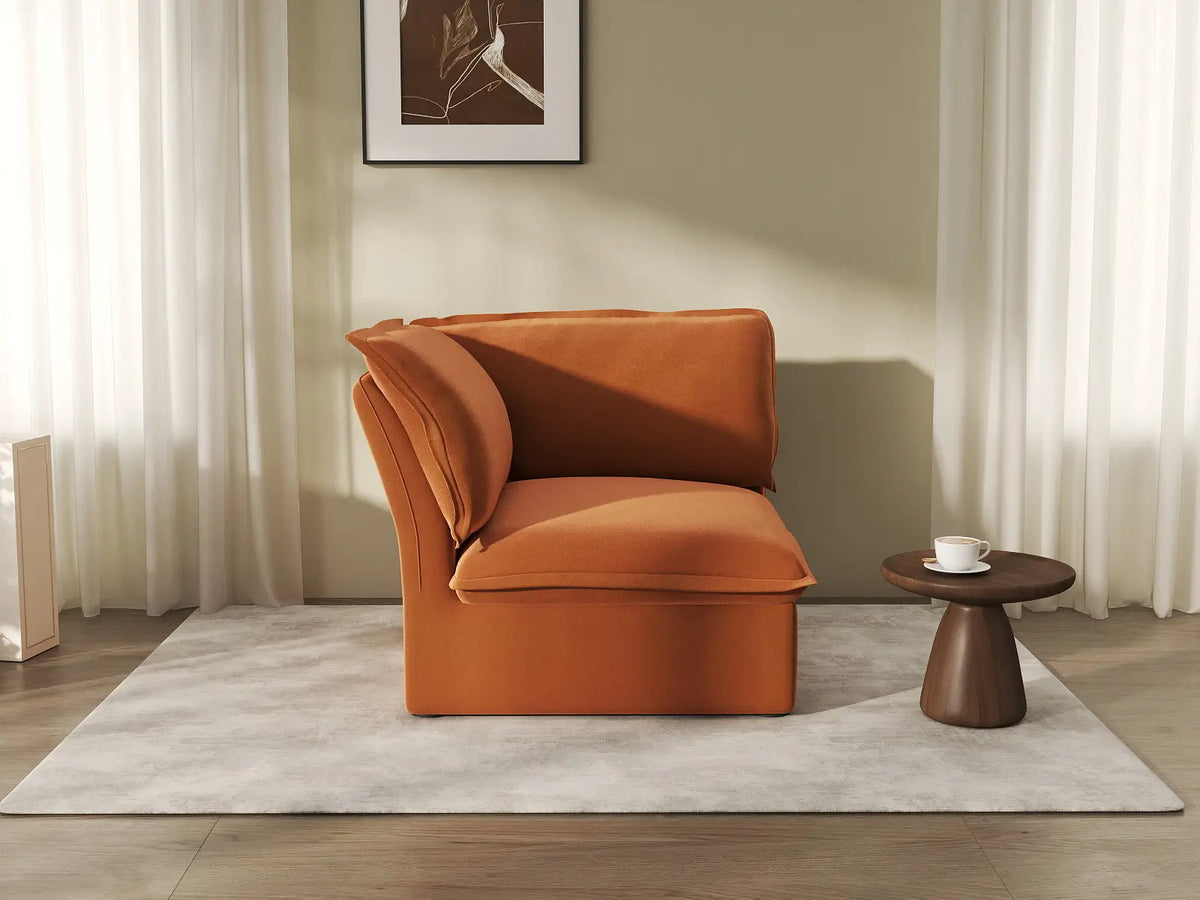 Deluxe Cloud Dark Orange 1-Seater Single Sofa | 1-Piece, Velvet Fabric, Washable Covers