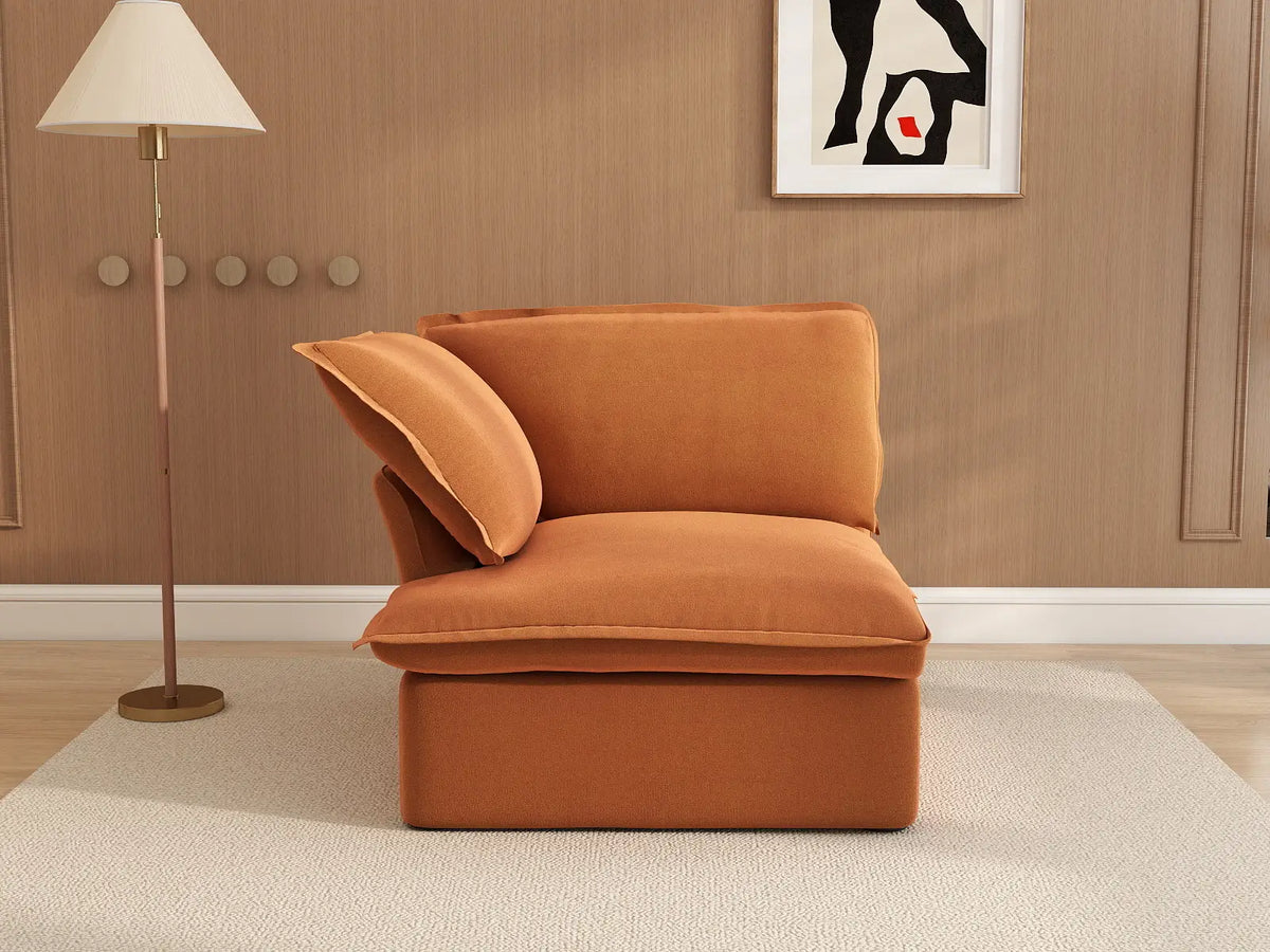 Deluxe Cloud Dark Orange 1-Seater Single Sofa | 1-Piece, Velvet Fabric, Washable Covers