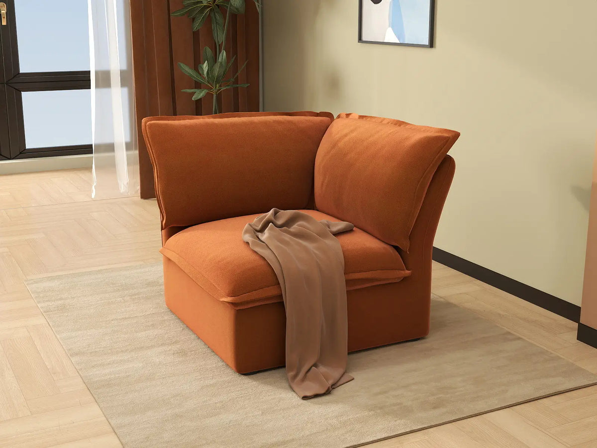 Deluxe Cloud Dark Orange 1-Seater Single Sofa | 1-Piece, Velvet Fabric, Washable Covers