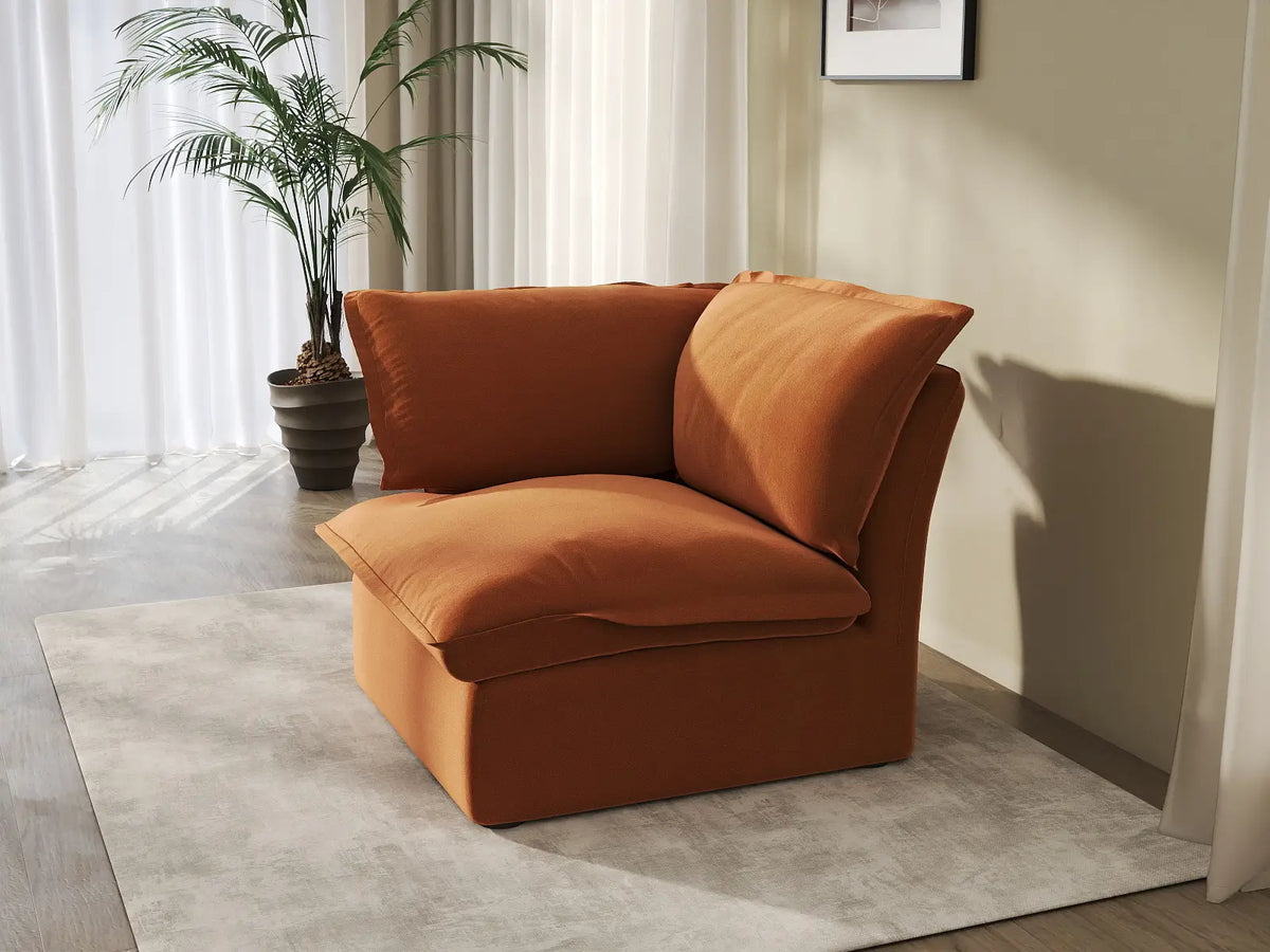 Deluxe Cloud Dark Orange 1-Seater Single Sofa | 1-Piece, Velvet Fabric, Washable Covers