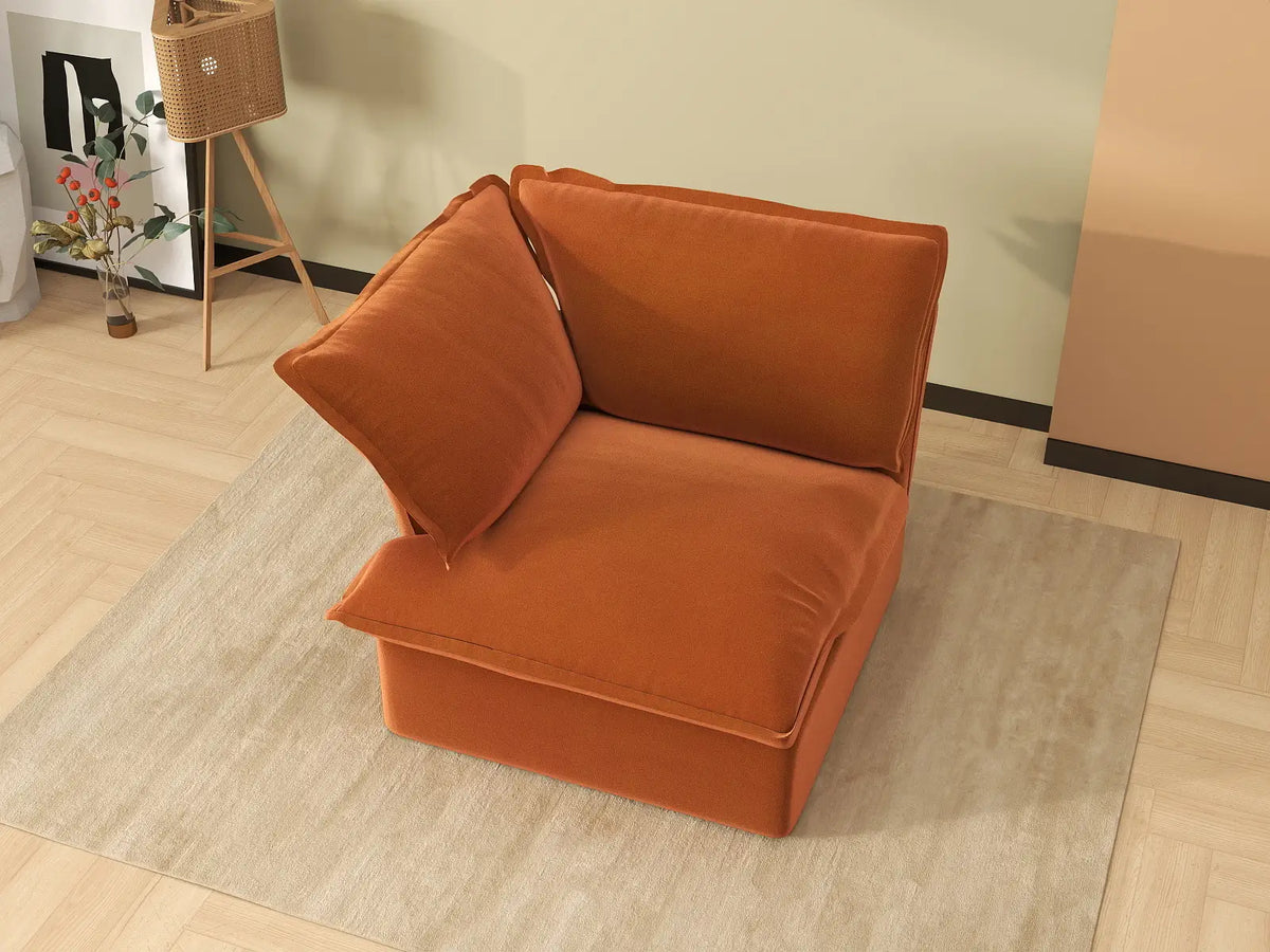 Deluxe Cloud Dark Orange 1-Seater Single Sofa | 1-Piece, Velvet Fabric, Washable Covers