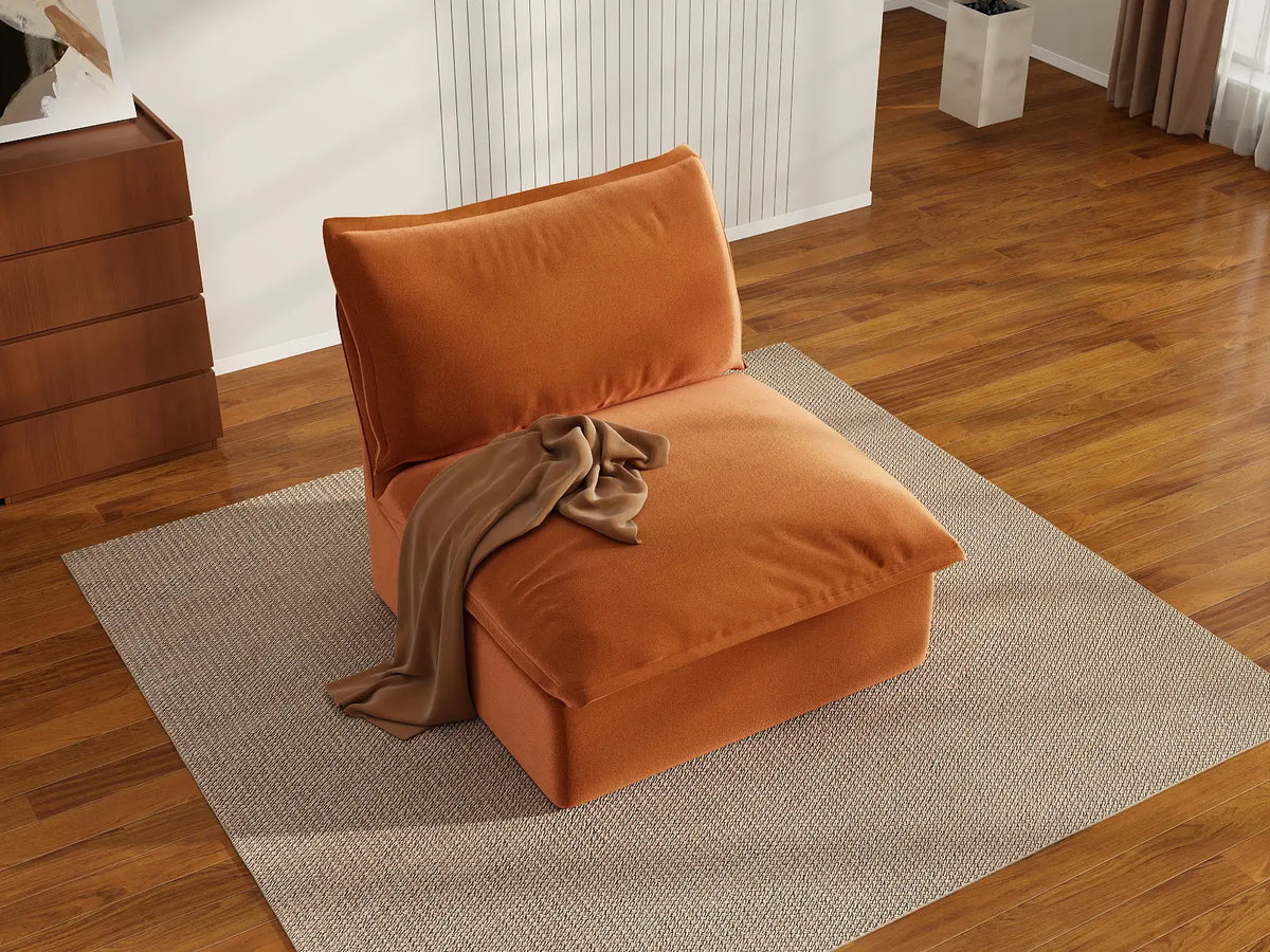 Deluxe Cloud Dark Orange 1-Seater Single Sofa | 1-Piece, Velvet Fabric, Washable Covers
