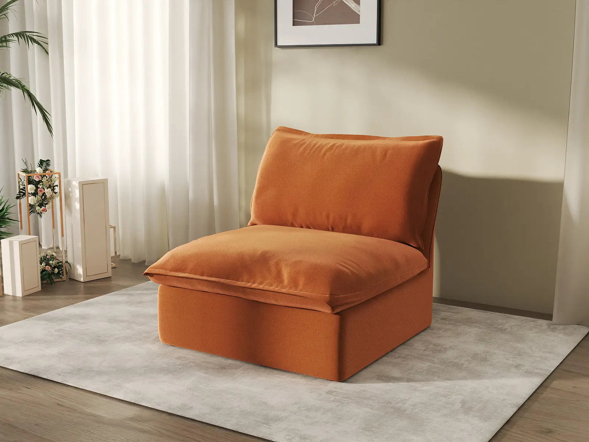 Deluxe Cloud Dark Orange 1-Seater Single Sofa | 1-Piece, Velvet Fabric, Washable Covers