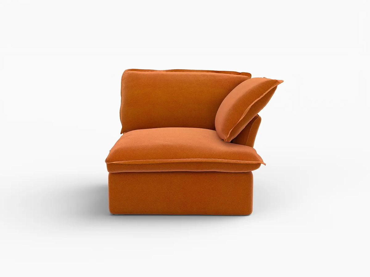 Deluxe Cloud Dark Orange 1-Seater Sofa | 1-Piece, Velvet Fabric, Washable Covers