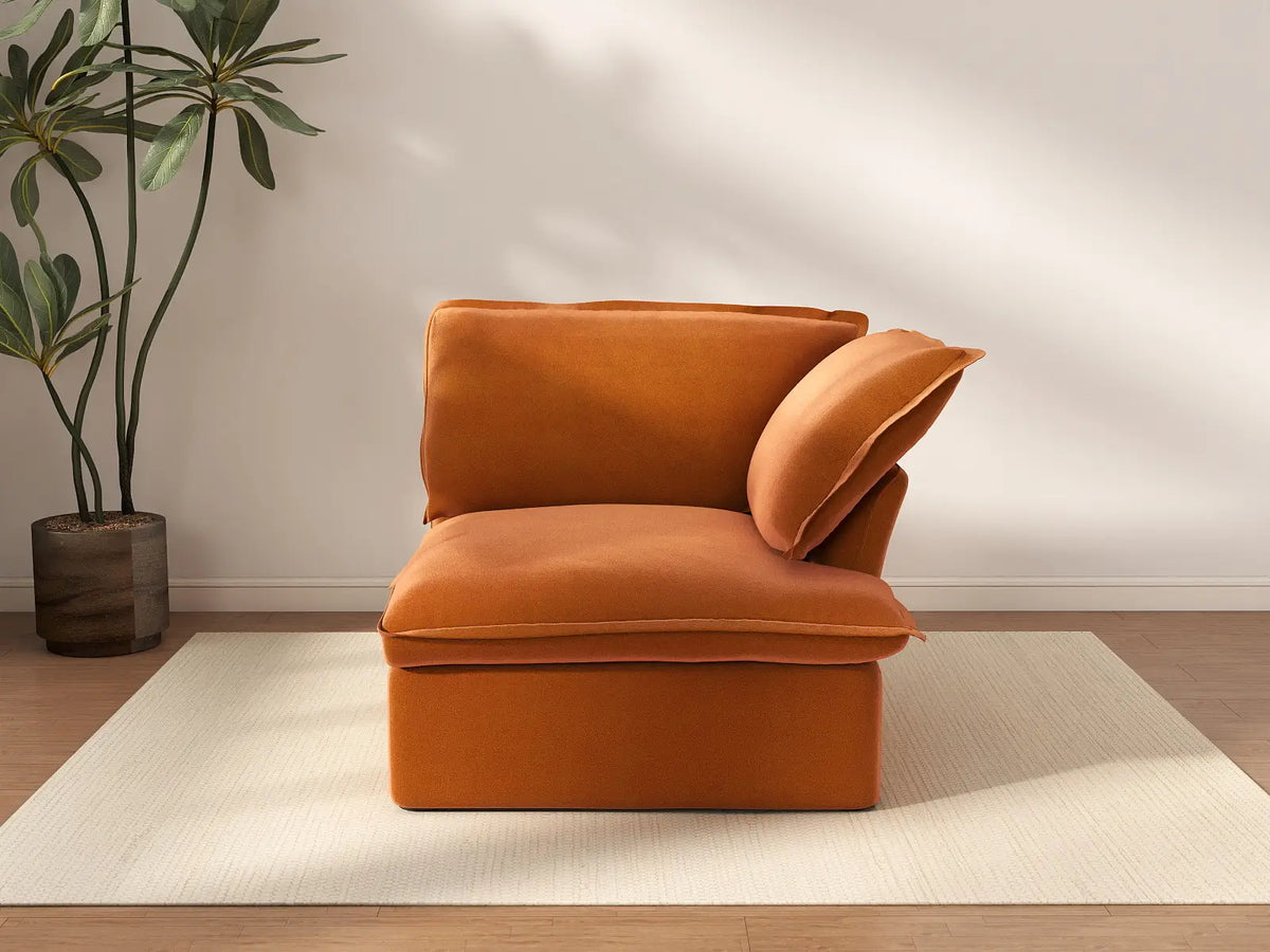 Deluxe Cloud Dark Orange 1-Seater Sofa | 1-Piece, Velvet Fabric, Washable Covers