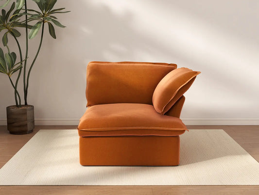 Deluxe Cloud Dark Orange 1-Seater Sofa | 1-Piece, Velvet Fabric, Washable Covers