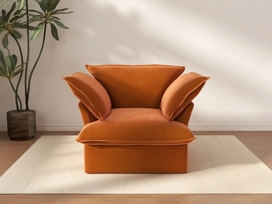 Deluxe Cloud Dark Orange 1-Seater Sofa | 1-Piece, Velvet Fabric, Washable Covers