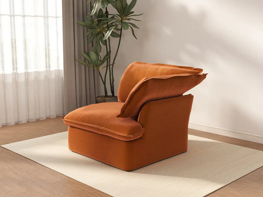 Deluxe Cloud Dark Orange 1-Seater Sofa | 1-Piece, Velvet Fabric, Washable Covers