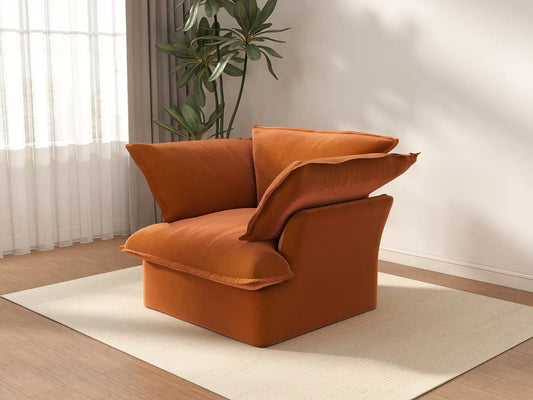 Deluxe Cloud Dark Orange 1-Seater Sofa | 1-Piece, Velvet Fabric, Washable Covers