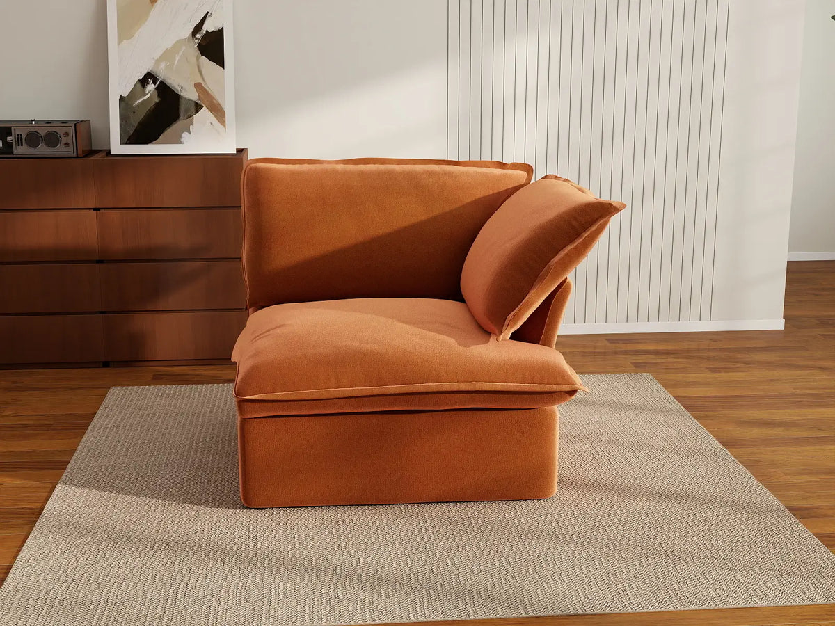 Deluxe Cloud Dark Orange 1-Seater Sofa | 1-Piece, Velvet Fabric, Washable Covers