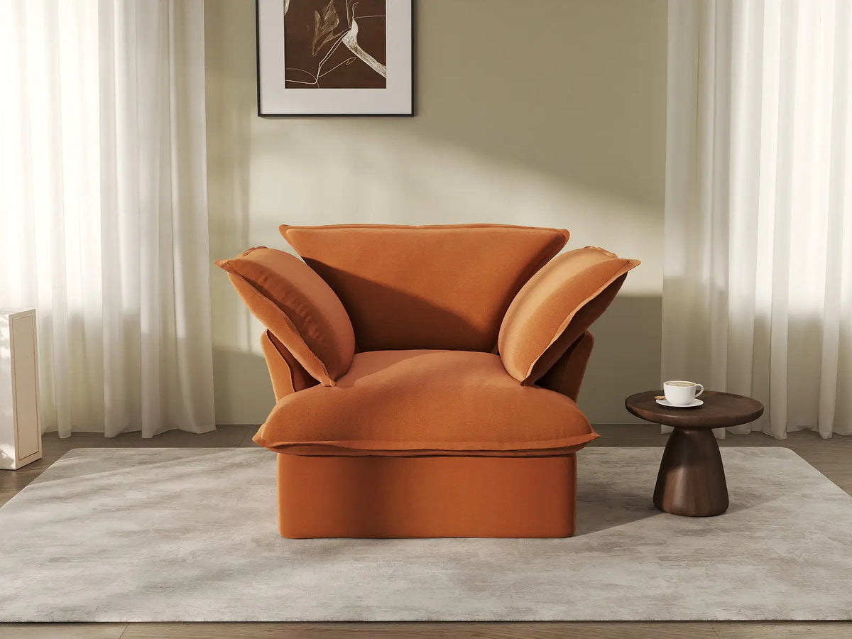 Deluxe Cloud Dark Orange 1-Seater Sofa | 1-Piece, Velvet Fabric, Washable Covers