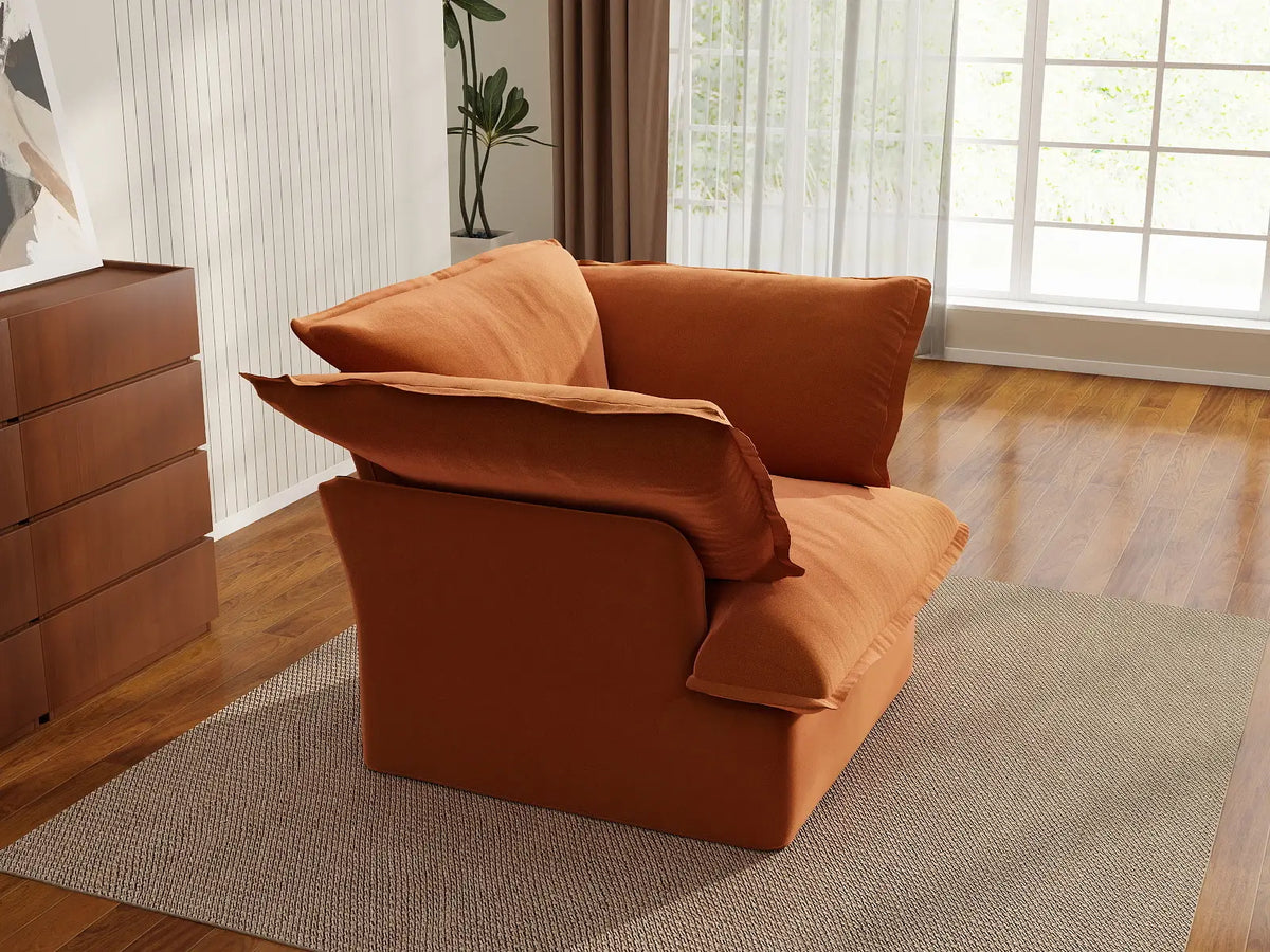Deluxe Cloud Dark Orange 1-Seater Sofa | 1-Piece, Velvet Fabric, Washable Covers
