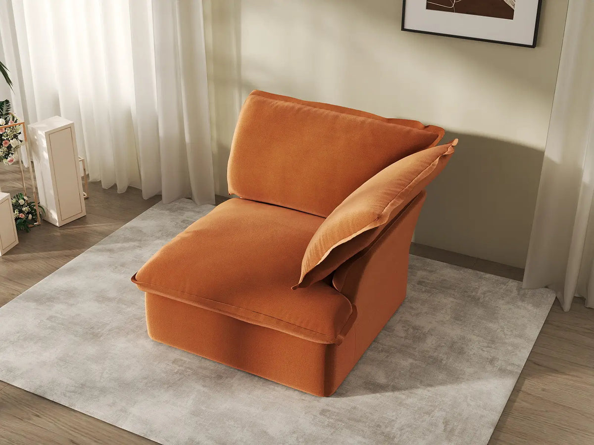 Deluxe Cloud Dark Orange 1-Seater Sofa | 1-Piece, Velvet Fabric, Washable Covers