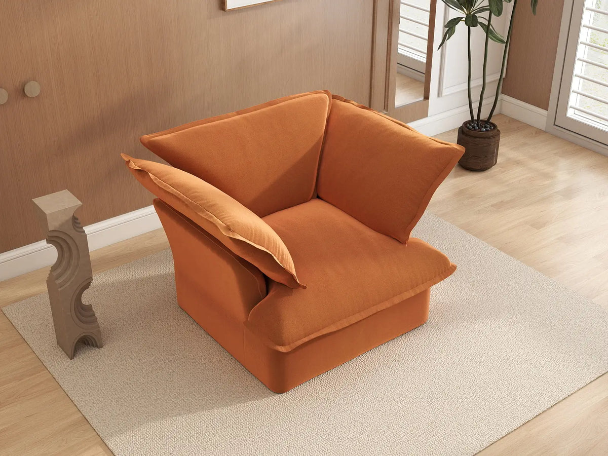 Deluxe Cloud Dark Orange 1-Seater Sofa | 1-Piece, Velvet Fabric, Washable Covers