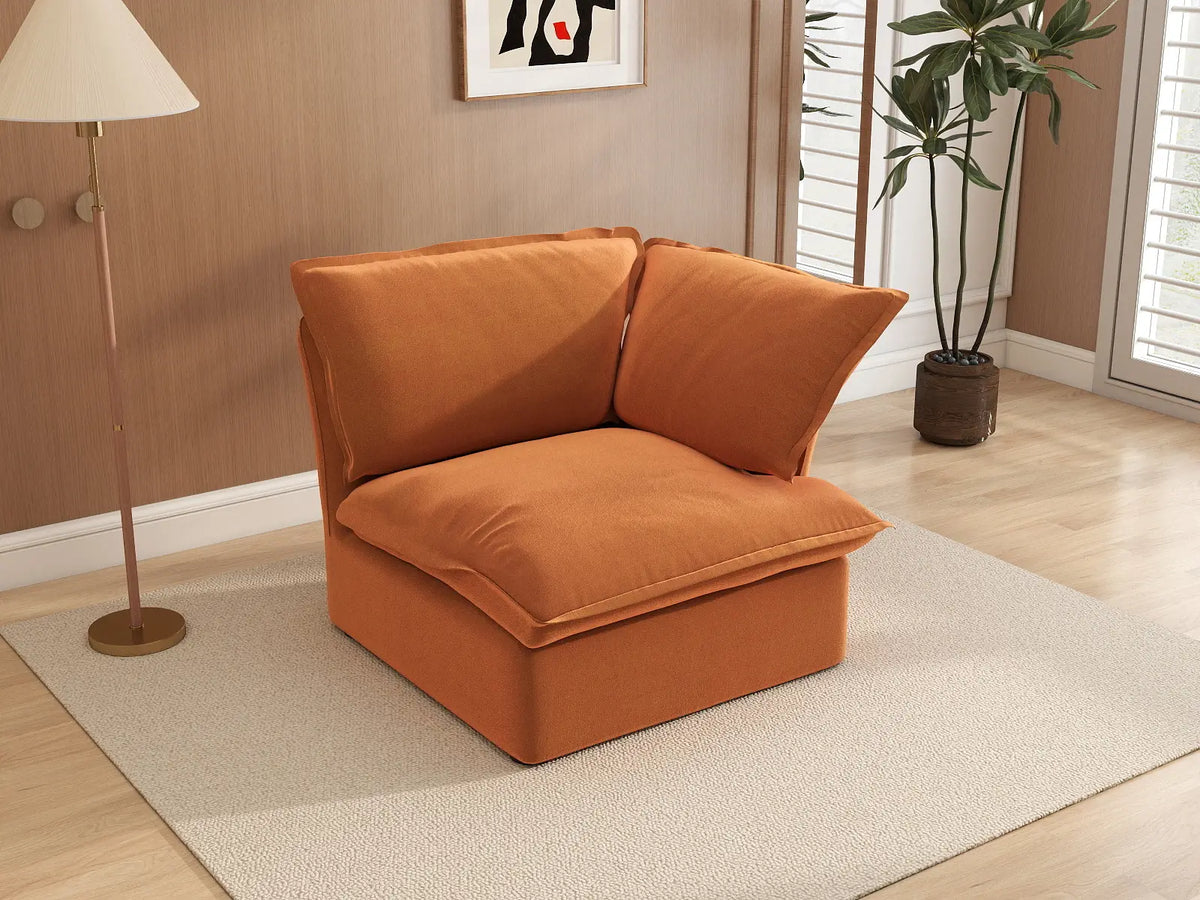 Deluxe Cloud Dark Orange 1-Seater Sofa | 1-Piece, Velvet Fabric, Washable Covers