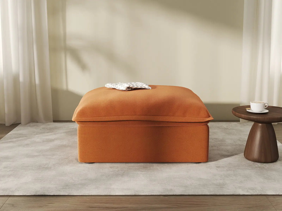 Deluxe Cloud Dark Orange 1-Seater Storage Ottoman | 1-Piece (includes 1 ottoman), Velvet Fabric, Washable Covers
