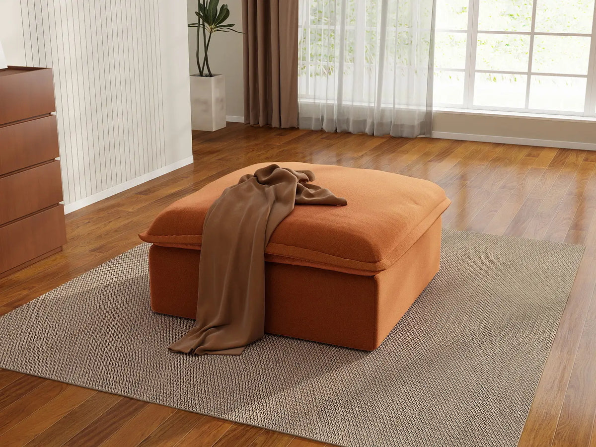 Deluxe Cloud Dark Orange 1-Seater Storage Ottoman | 1-Piece (includes 1 ottoman), Velvet Fabric, Washable Covers