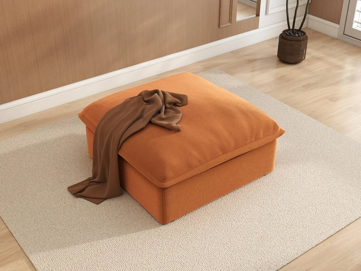 Deluxe Cloud Dark Orange 1-Seater Storage Ottoman | 1-Piece (includes 1 ottoman), Velvet Fabric, Washable Covers