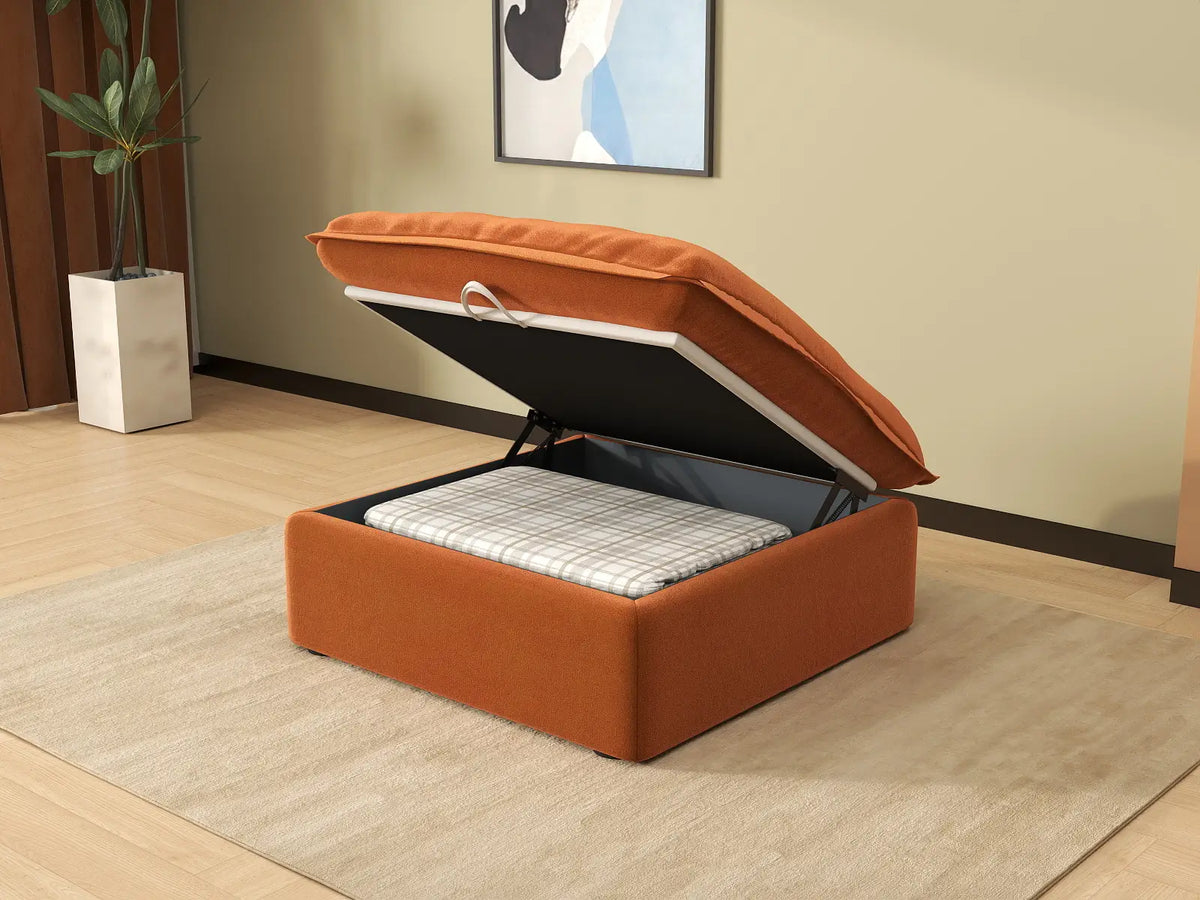 Deluxe Cloud Dark Orange 1-Seater Storage Ottoman | 1-Piece (includes 1 ottoman), Velvet Fabric, Washable Covers