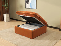 Deluxe Cloud Dark Orange 1-Seater Storage Ottoman | 1-Piece (includes 1 ottoman), Velvet Fabric, Washable Covers