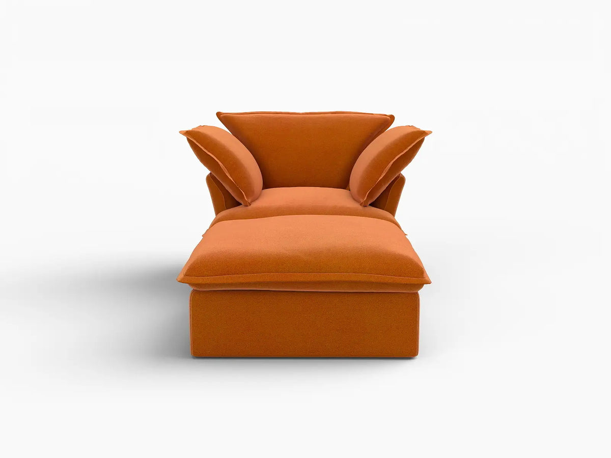 Deluxe Cloud Dark Orange 1-Seater Velvet Sofa | 2-Piece (includes 1 ottoman), Storage Ottoman