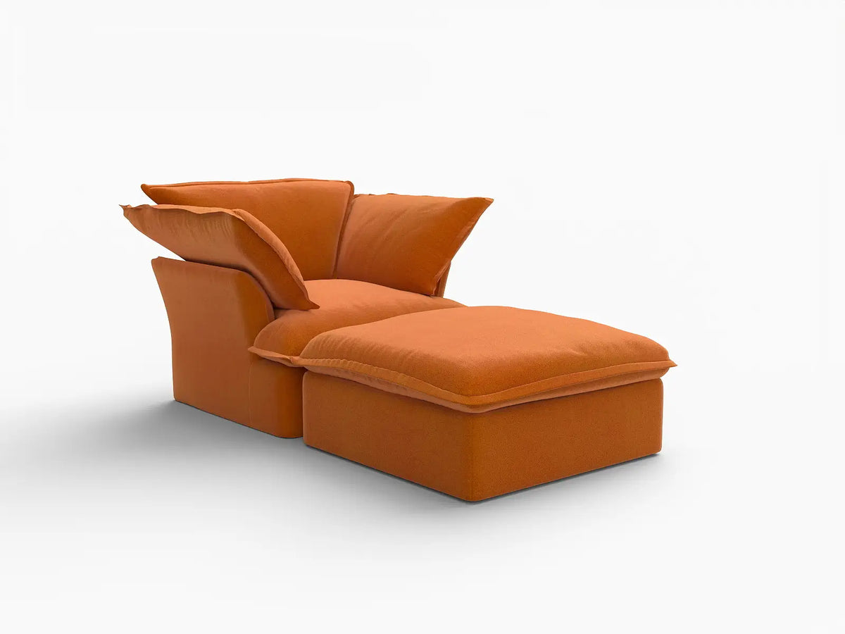 Deluxe Cloud Dark Orange 1-Seater Velvet Sofa | 2-Piece (includes 1 ottoman), Storage Ottoman