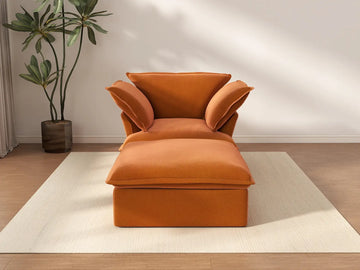 Deluxe Cloud Dark Orange 1-Seater Velvet Sofa | 2-Piece (includes 1 ottoman), Storage Ottoman