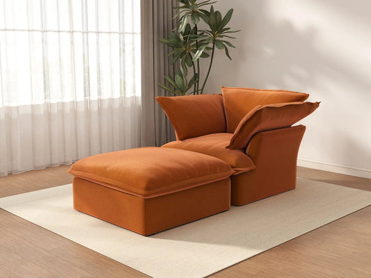 Deluxe Cloud Dark Orange 1-Seater Velvet Sofa | 2-Piece (includes 1 ottoman), Storage Ottoman